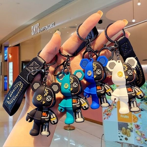 Mechanical Bear Keychain Cyberpunk Silicone PVC Bag Charm Braided Strap Pendant Gear Heart Design Fashion Accessory