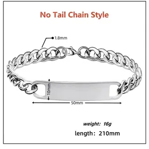 Titanium steel curb chain bracelet with blank metal ID tag for custom engraving