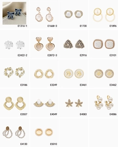Collection of elegant pearl stud earrings featuring bow, floral, and geometric designs