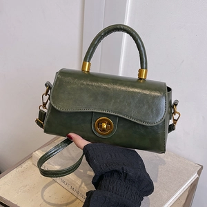 Borsa a mano retrò in pelle PU verde scuro con chiusura dorata per il lavoro quotidiano