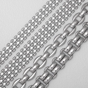 Polished silver stainless steel necklace chains and bracelet links in various DIY designs