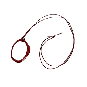 Minimalist red geometric pendant necklace on brown adjustable cord with glossy finish