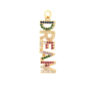 Vertical DREAM letter pendant in 18K gold plated copper with colorful cubic zirconia