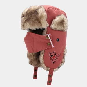 Winter trapper hat in pink with earflaps and mask featuring faux fur lining