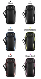Fasce da braccio sportive impermeabili in sei colori con doppia zip e foro per cuffie
