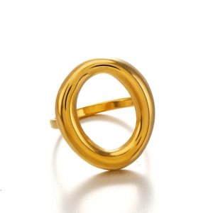 Minimalist 18K gold-plated chunky geometric oval hollow ring in polished stainless steel