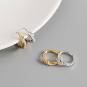 Minimalist S925 silver huggie earrings with micro-inlaid cubic zirconia in gold and silver
