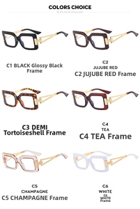 Detailed close-up of colorful square frames and hollow metal temples for eyewear