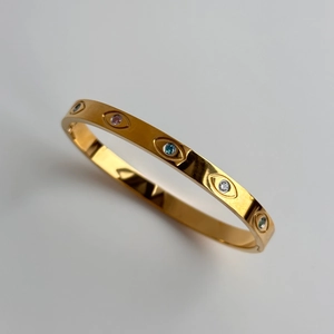 18k gold plated titanium steel bangle with colorful evil eye zircon stones