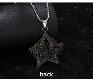 Detail view showing the back of the gothic star and spider stainless steel necklace pendant