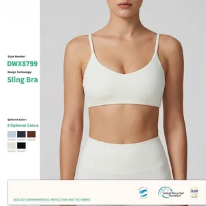 Women Recycled Nylon Quick Dry Sports Bra Slim Fit Yoga Gym Top Cross Back Wireless Running Fitness Workout Activewear Top
