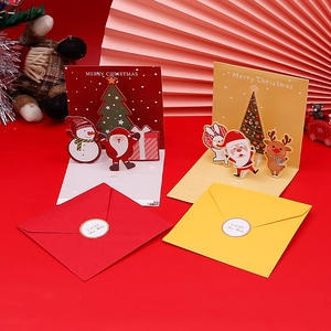3D Pop-up Christmas greeting cards set with snowman and reindeer paper art with envelopes