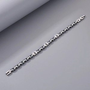 Men's anchor link bracelet in silver and black stainless steel for a premium look