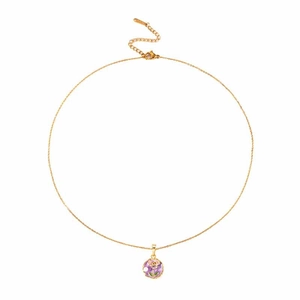 Golden baroque chain necklace featuring a transparent pendant with pink rose motif