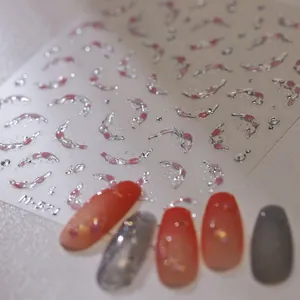 Stickers ongles 3D détaillés M-571 avec gouttes de cristal rose et motifs de lune
