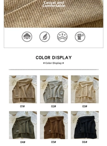 Detail showing soft knitted texture and six available colors of high-neck winter scarves