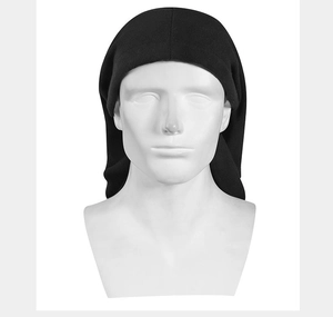 Close-up of black fleece cycling balaclava on head model for cold weather warmth