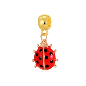 Pastoral ladybug charm pendant with red enamel and gold finish for DIY jewelry