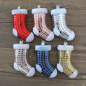 Set of 6 colorful plated Christmas stocking ornaments with glitter details for tree decor