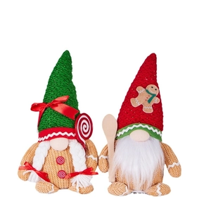 Christmas plush gnome set with gingerbread man and candy cane in red and green colors