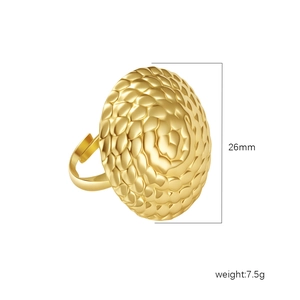 Vintage 18k gold plated stainless steel open ring with 26mm textured dome flower design