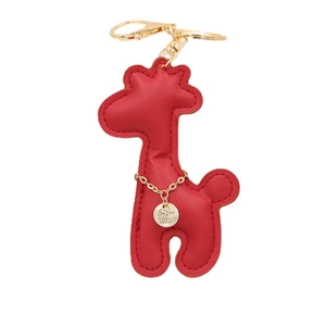 Red PU leather giraffe keychain with gold metal clasp and I Heart White pendant