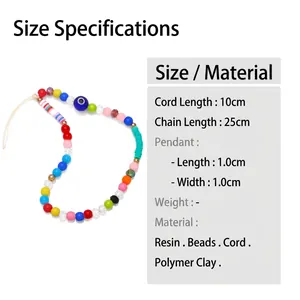 Colorful evil eye beaded phone strap with resin beads and clay discs for women