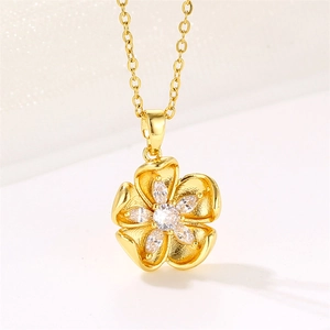 18K gold plated stainless steel necklace featuring a micro-pave zircon flower pendant