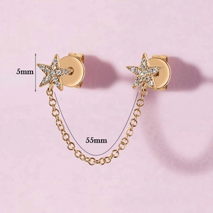 Detail view showing 5mm star stud with 55mm chain link in gold finish
