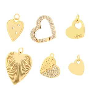 Gold-plated heart pendants with cubic zirconia for jewelry making DIY sets
