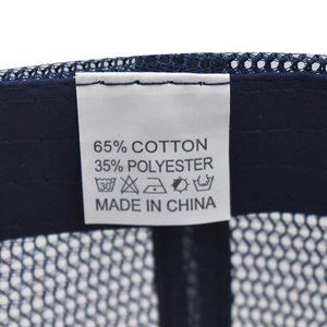 Detail view of the material label showing 65% cotton and 35% polyester composition