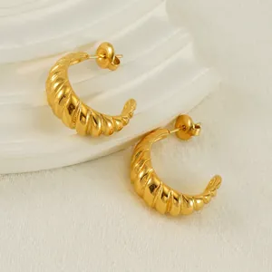 18K gold plated croissant hoop earrings with elegant spiral texture for a retro style