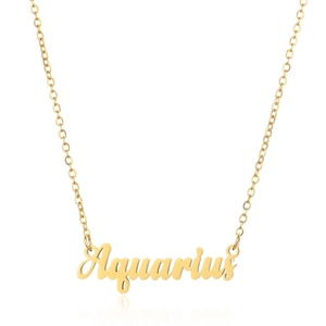 Detailed macro view of 18K gold-plated Aquarius constellation pendant necklace