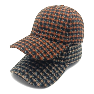 Houndstooth Tweed Baseball Cap Women Retro Plaid Curved Brim Adjustable Outdoor Warm Winter Sunshade Hat