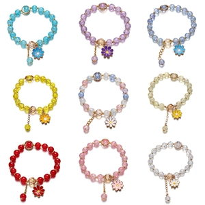 Handmade beaded daisy crystal bracelets in various colors for girls and students