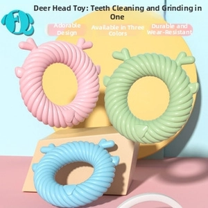 Durable TPR pet teething rings with deer antlers and spiral texture for dog dental care