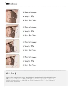 Size chart for silver C-shaped hoop earrings showing dimensions from 3cm to 6cm diameter