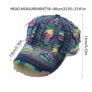 Guida alle taglie dettagliata per berretto da baseball in denim invecchiato con patch colorati