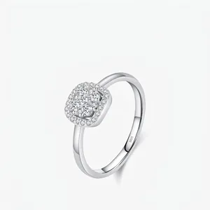 Cushion Square Moissanite Ring 925 Sterling Silver Halo Engagement Wedding Jewelry For Women Elegant Sparkly