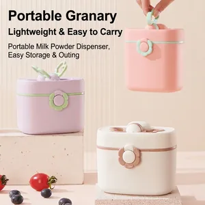 Portable baby formula dispenser with flower buckle and silicone handle in pastel colors