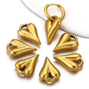 Polished gold stainless steel heart charms and earring set for DIY jewelry making
