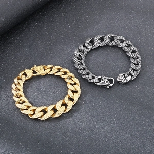 18mm heavy Cuban chain bracelet for men with hammered texture in gold and silver finish