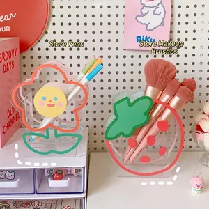 Cute transparent acrylic desktop organizer with flower and strawberry cartoon patterns