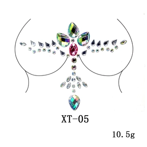 Detail of XT-05 multi-color resin crystal chest jewel stickers for festival body decoration