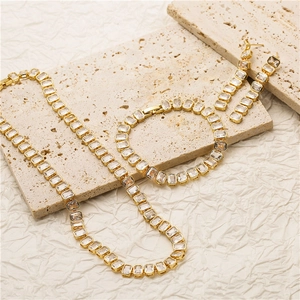 Copper Cubic Zirconia Jewelry Necklace Bracelet Earrings Rectangular Geometric Fashion For Women