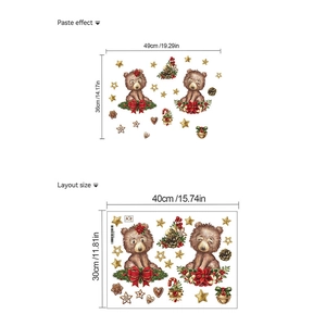 Dimensions du montage et de l'effet de pose des stickers muraux ours de Noël tons marron