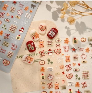 Autocollants d'ongles de Noël avec ours mignons, bonhommes de neige et motifs
