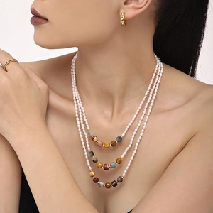 Handmade Beaded Necklace Freshwater Pearl Natural Stone Stainless Steel Elegant Luxury Fashion Jewelry For Women
