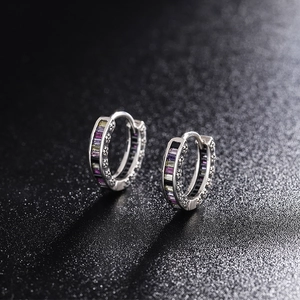 Elegant 925 sterling silver hoop earrings with vibrant colorful rectangular zircons