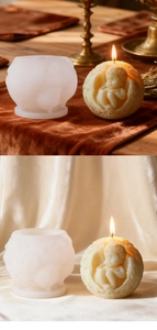 Macro detail of silicone mold for 3D sphere angel candle with intricate relief texture
